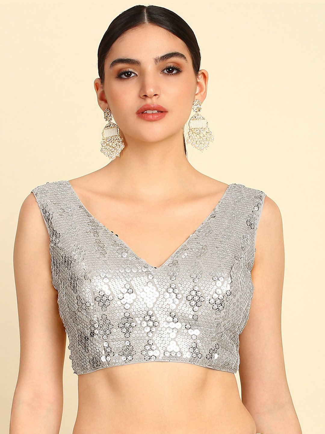 

Soch Embellished V-Neck Saree Blouse, Silver