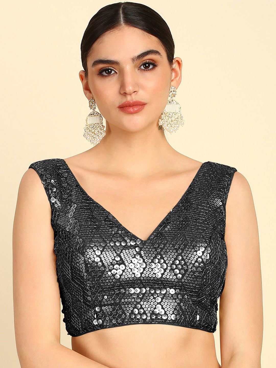 

Soch Embellished Sequins Work Saree Blouse, Black