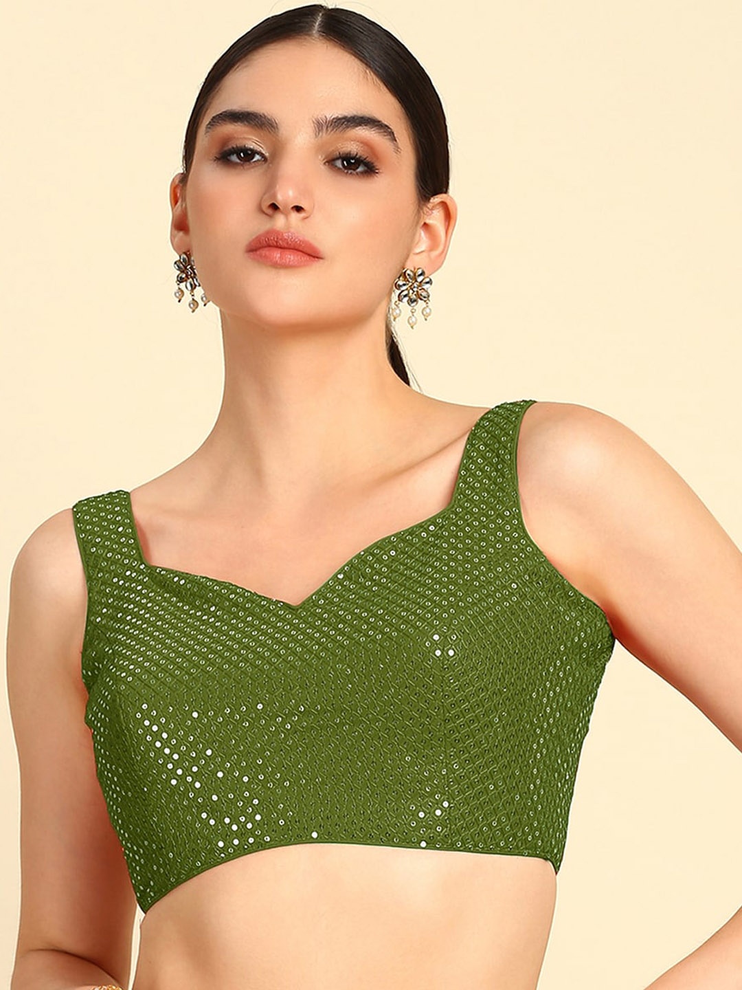 

Soch Embroidered Saree Blouse, Olive