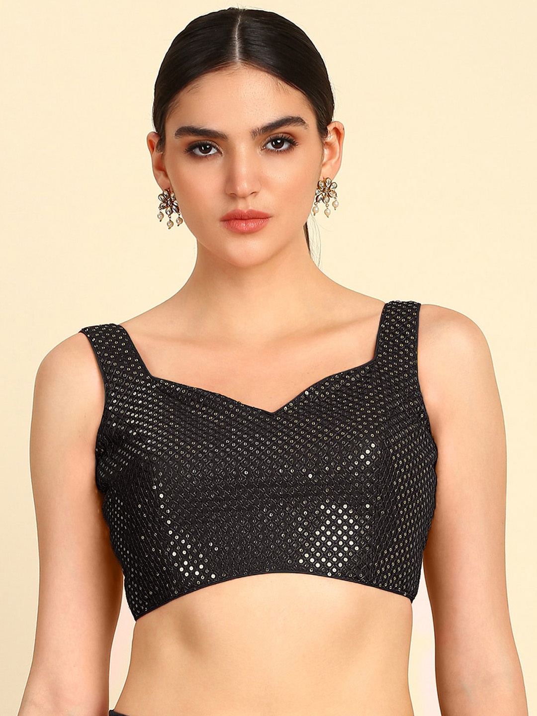 

Soch Embroidered Saree Blouse With Sequins Work, Black