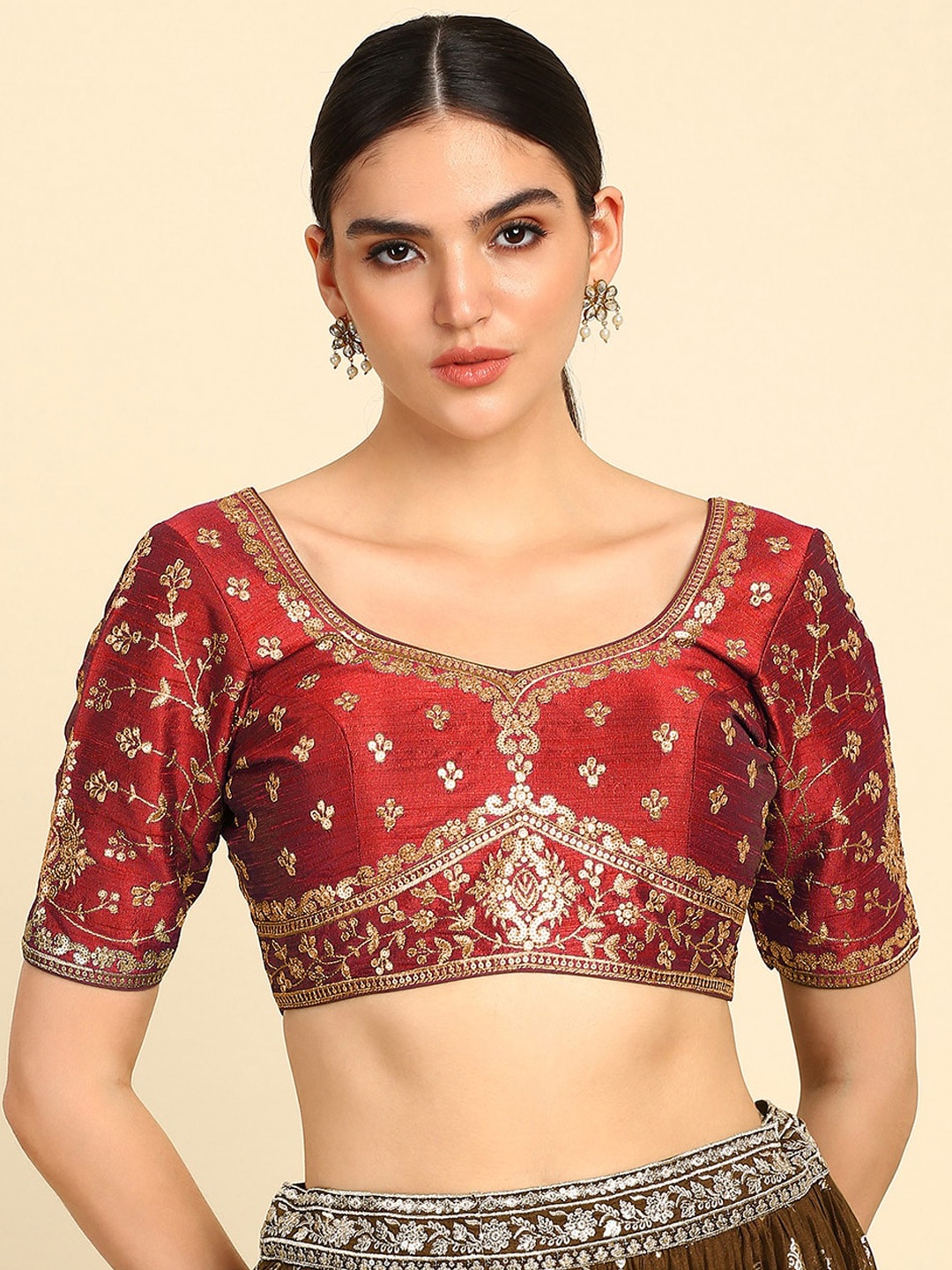 

Soch Red Embroidered Sequined Saree Blouse