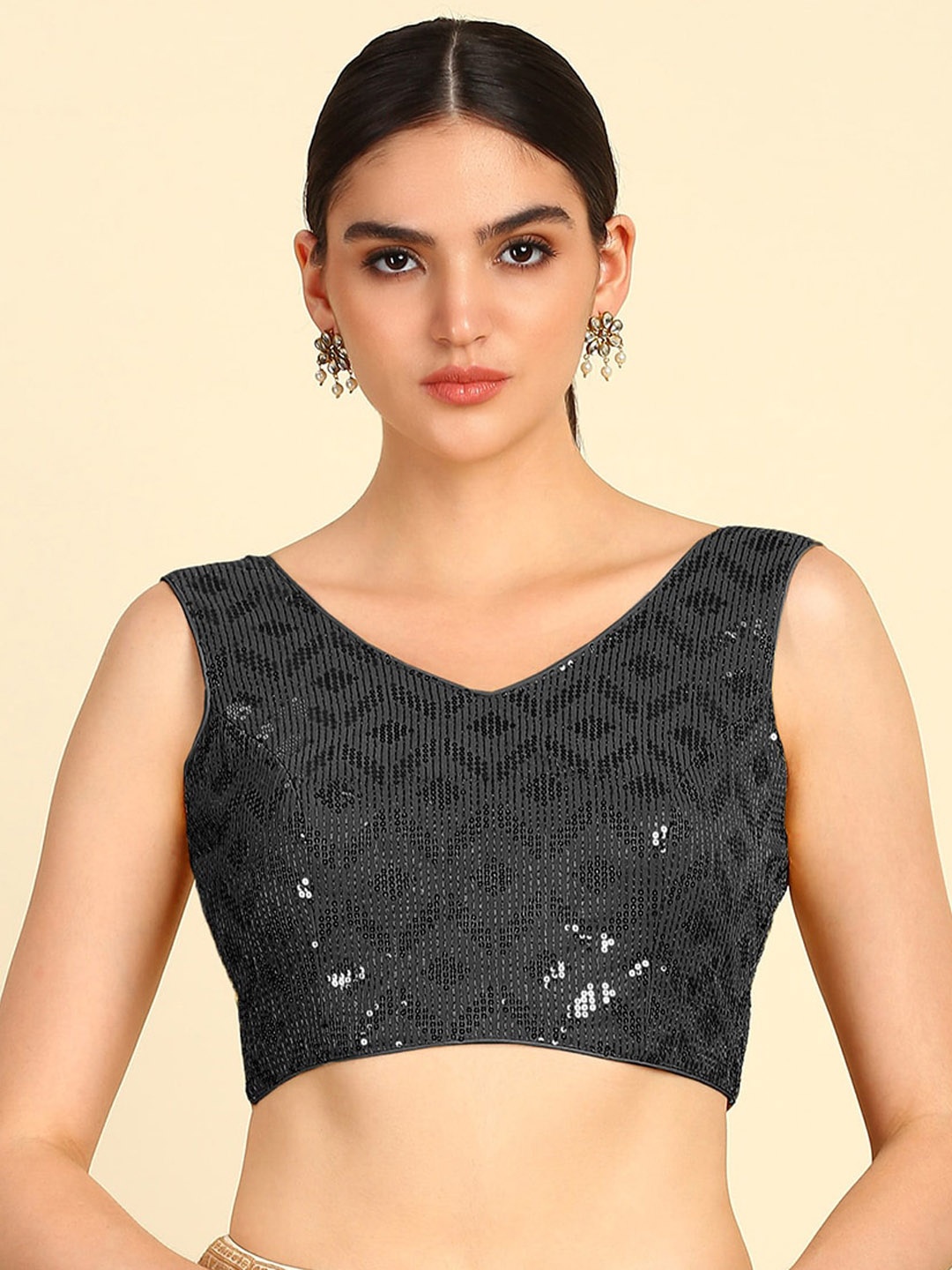 Soch Sequinned Saree Blouse, Black