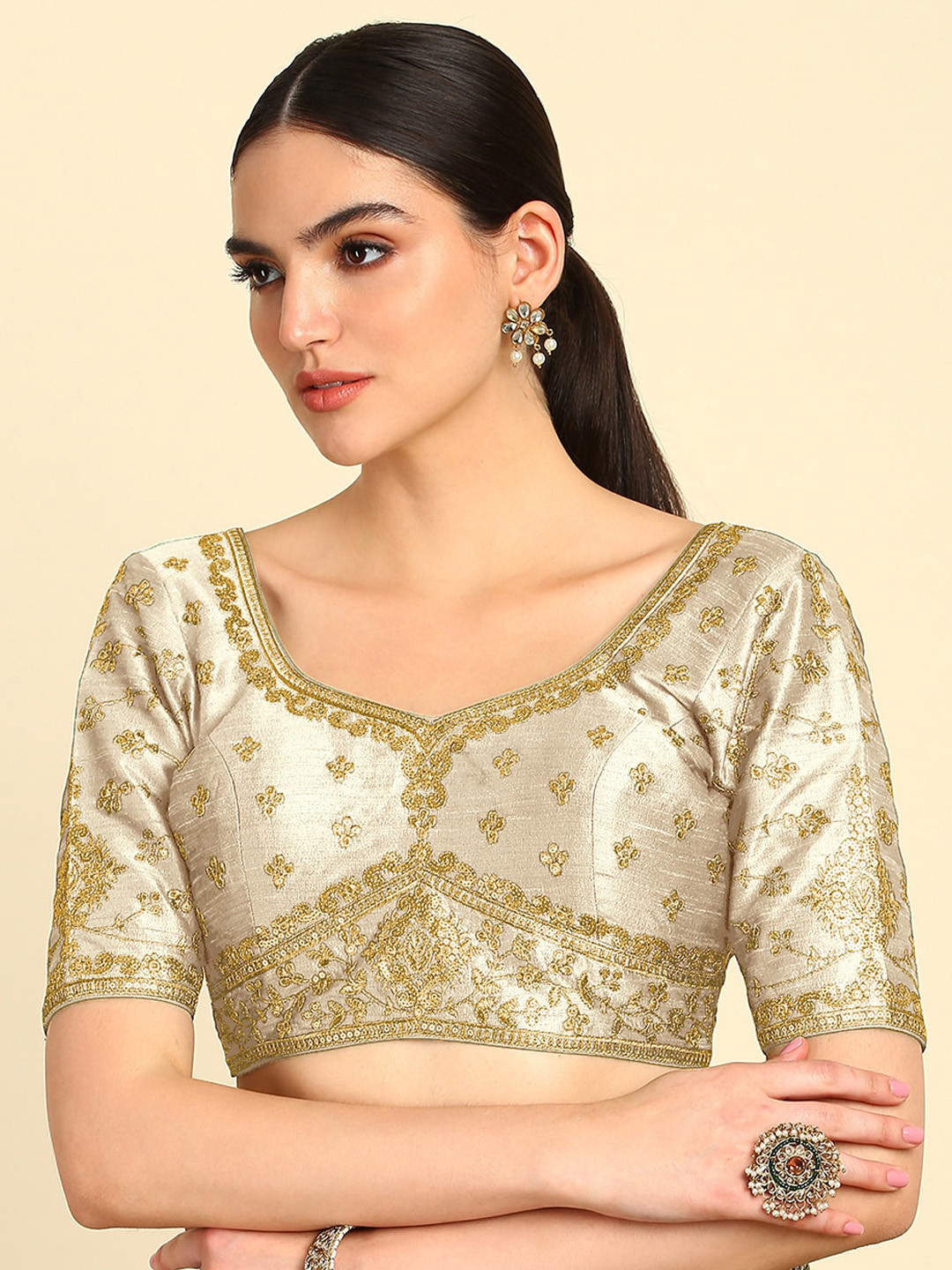 

Soch Embroidered Saree Blouse, Cream