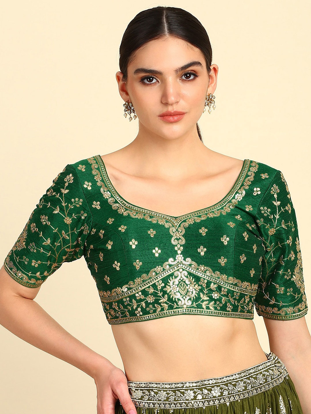 

Soch Embroidered Saree Blouse, Green