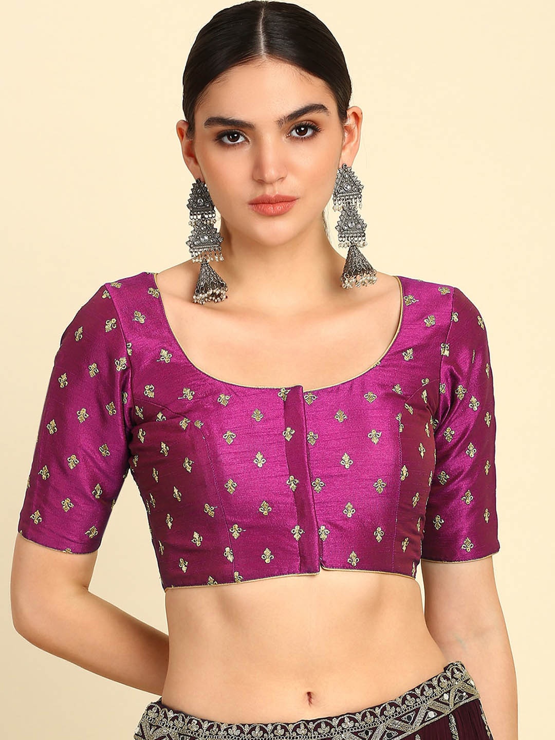 

Soch Embroidered Round-Neck Saree Blouse, Pink