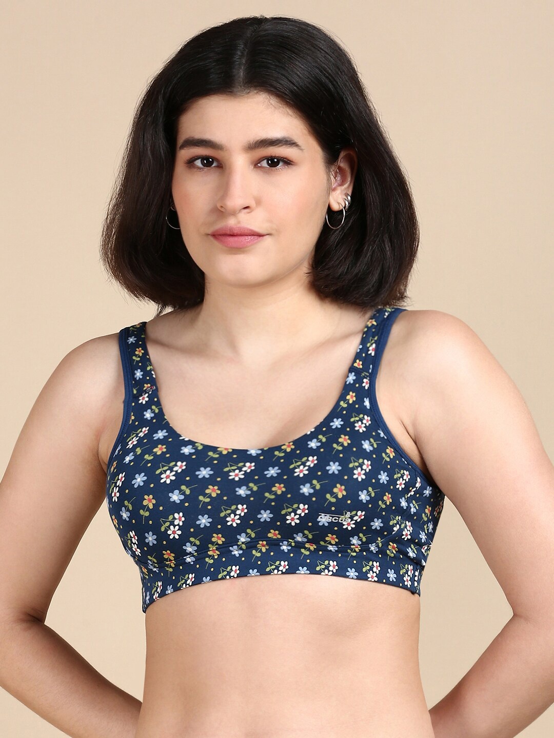 

&CIRCUS Printed High Coverage Non-Padded Non Wired Moisture Wicking MicroModal Lounge Bra, Blue