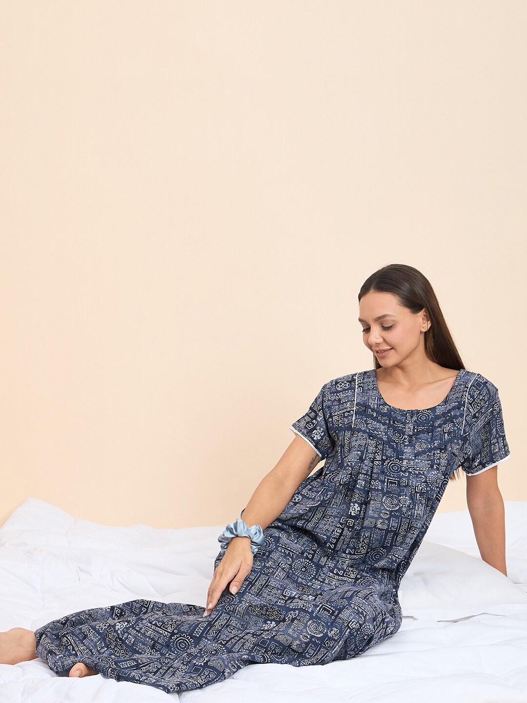 

Sweet Dreams Blue Printed Pure Cotton Maxi Nightdress