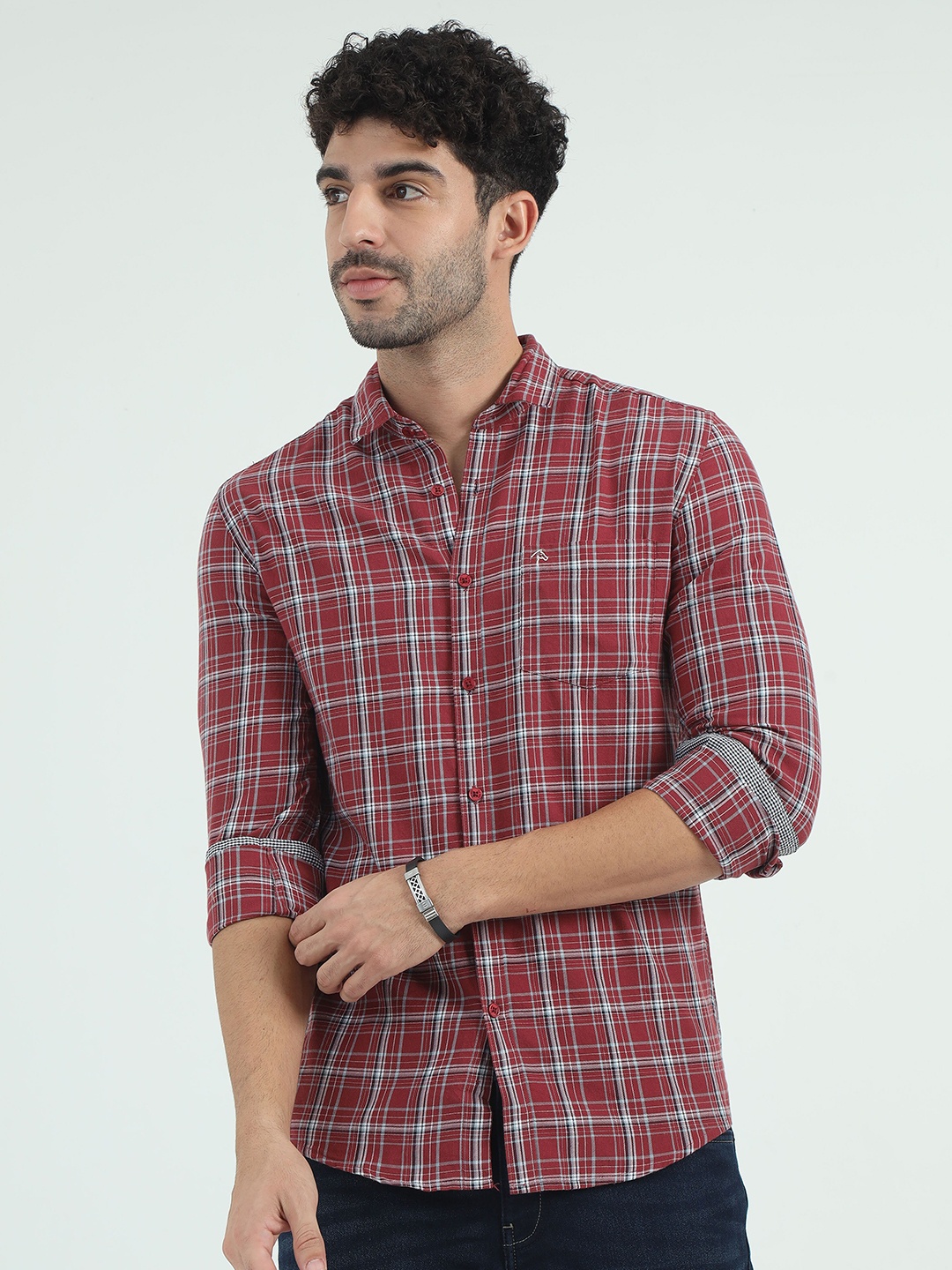 

CP BRO Men Slim Fit Tartan Checks Opaque Checked Casual Shirt, Maroon