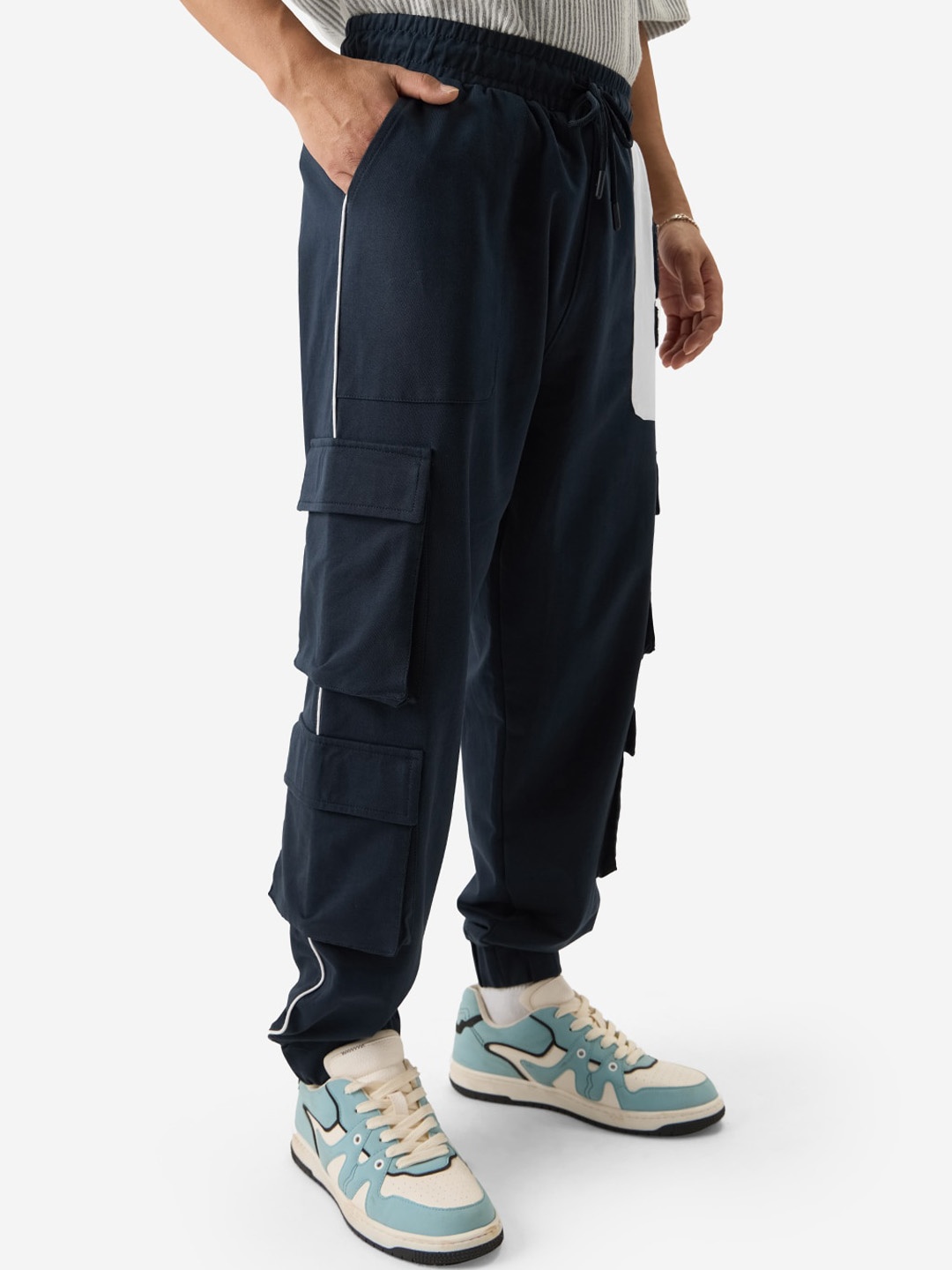 

The Souled Store Men Navy Blue Graphic Printed Relaxed Fit Pure Cotton Joggers