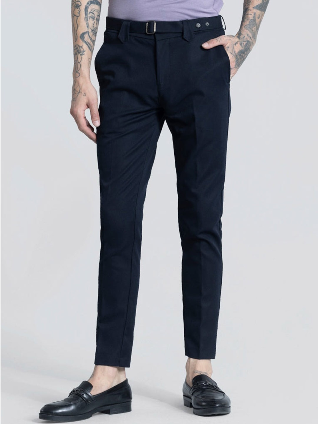 

Snitch Men Slim Fit Mid-Rise Chinos Trousers, Navy blue