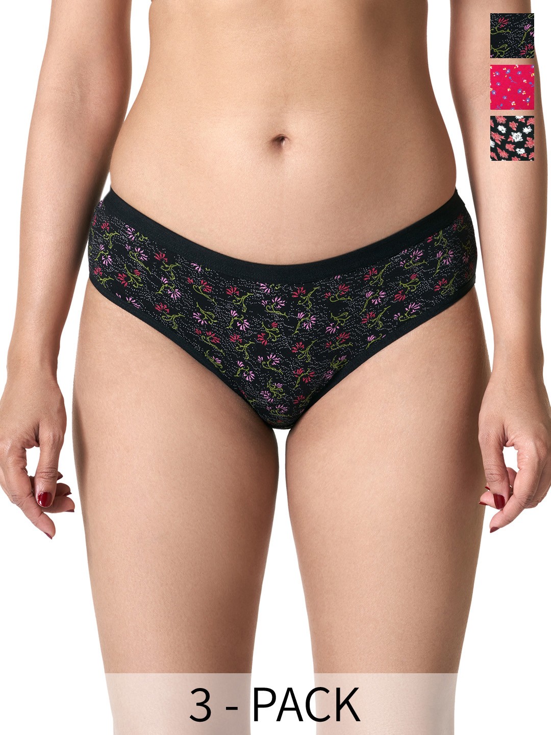 BLOSSOM Women Cotton Outer Elastic Printed Hipster_LILLY DARK 3 PACK, Assorted