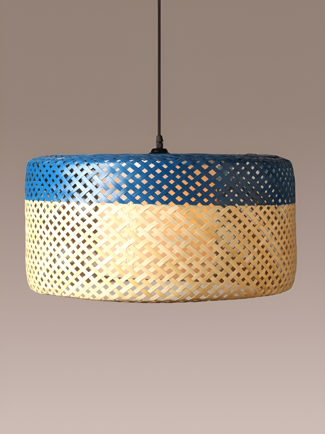 

HABERE INDIA Beige & Blue Textured Bamboo Ceiling Lamp