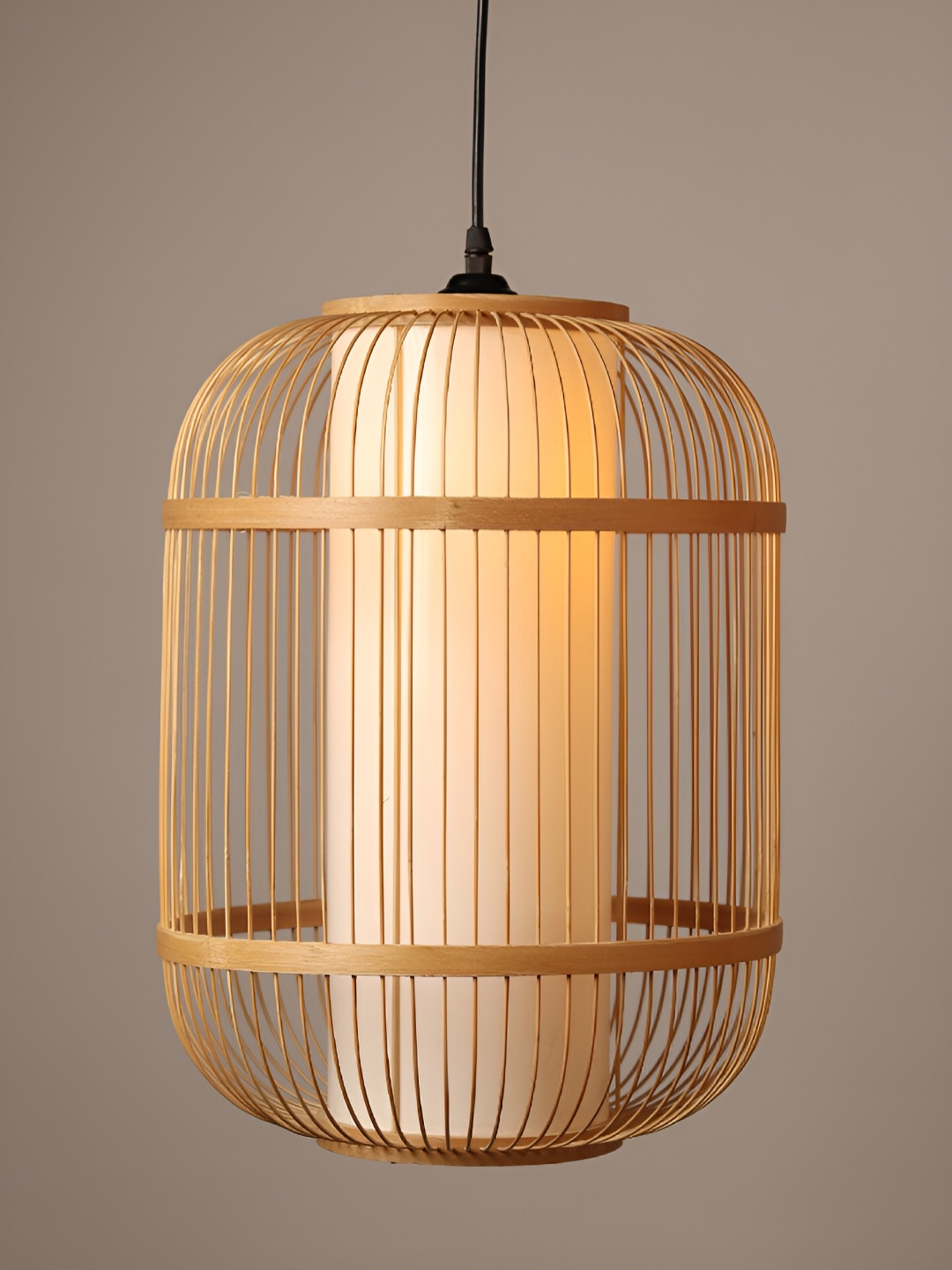 

HABERE INDIA Beige Contemporary Ceiling Wooden Lamp