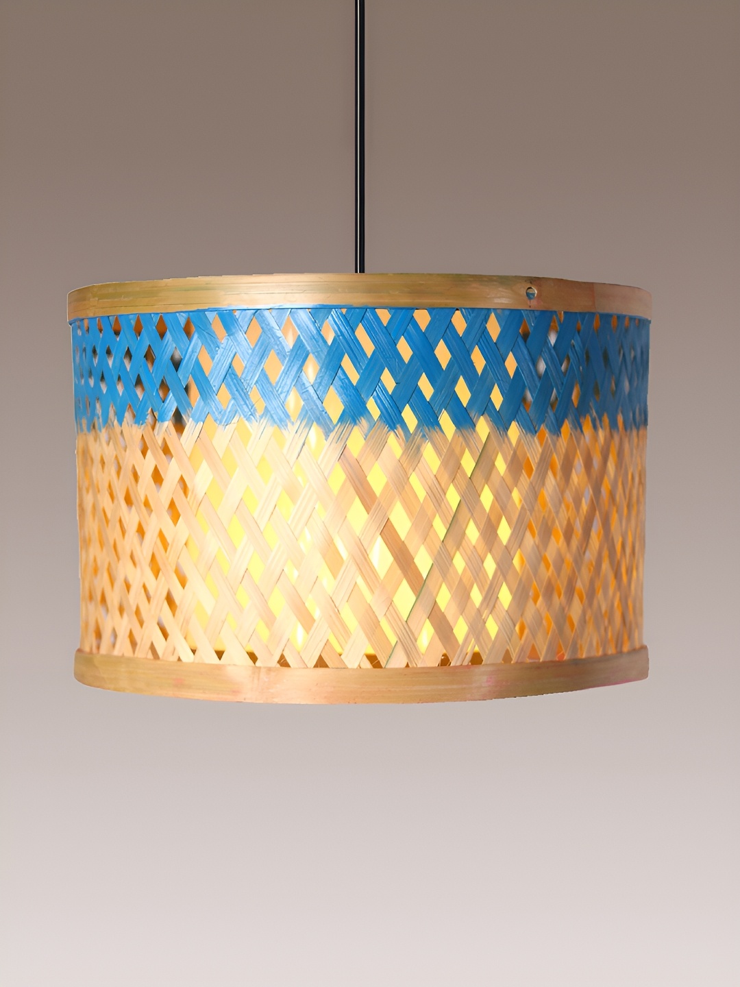 

HABERE INDIA Beige & Blue Textured Bamboo Ceiling Lamp