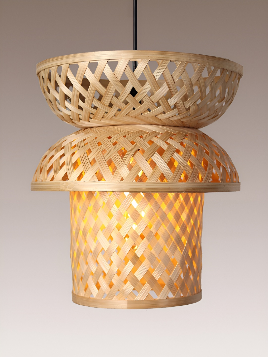 

HABERE INDIA Beige Textured Wooden Ceiling Lamp