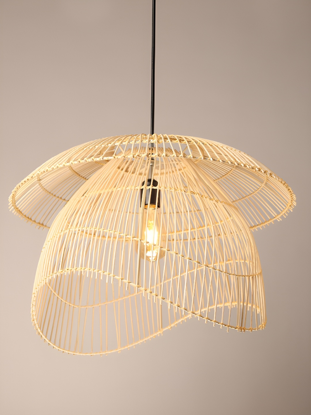 

HABERE INDIA Beige Textured Bamboo Ceiling Lamp