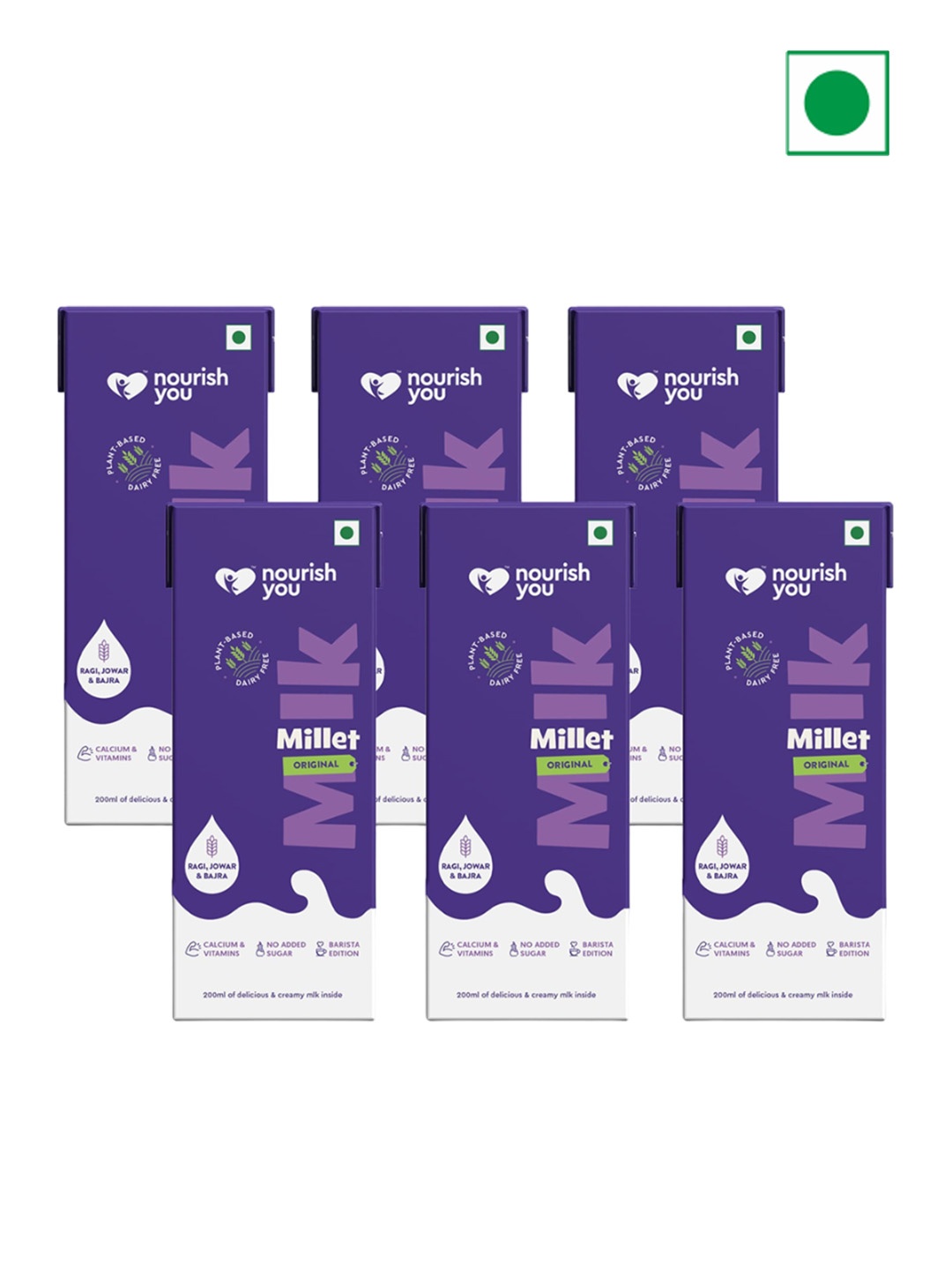 

Nourish You Pack Of 6 Original Vegan Millet Oats Milk- 200Ml Each, Purple