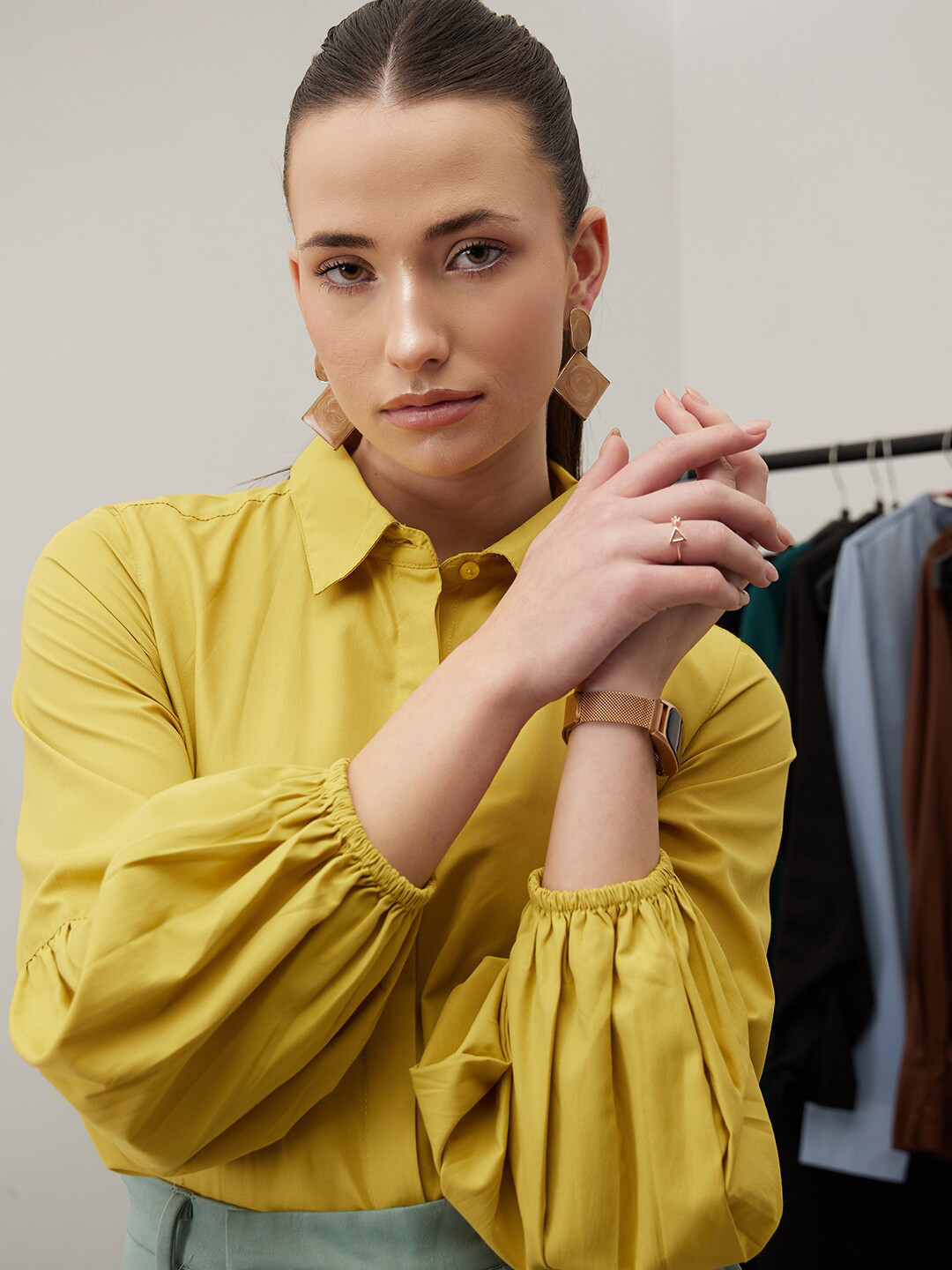 

WORK IT by STREET 9 Women Smart Tailored Fit Opaque Formal Shirt, Yellow