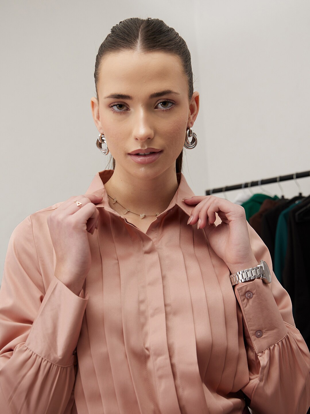 

WORK IT by STREET 9 Women Smart Tailored Fit Tartan Checks Opaque Checked Formal Shirt, Pink