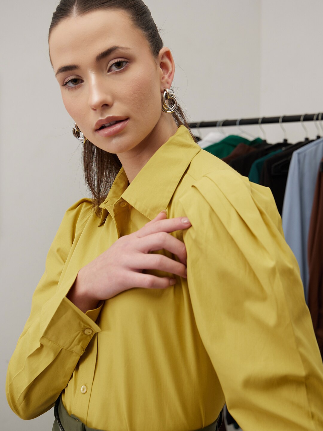 WORK IT by STREET 9 Women Smart Tailored Fit Opaque Formal Shirt, Yellow