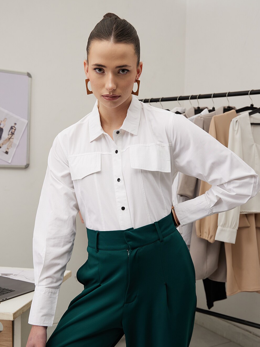 

WORK IT by STREET 9 Women Smart Tailored Fit Opaque Formal Shirt, White