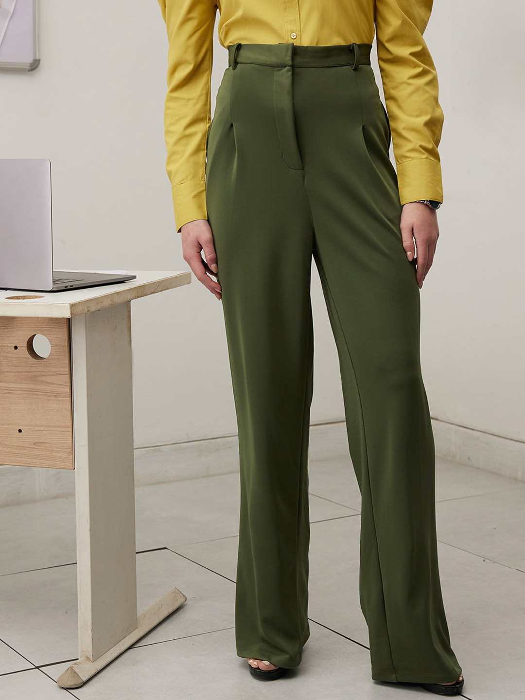 

WORK IT by STREET 9 Women Tailored Straight Fit High-Rise Trousers, Green