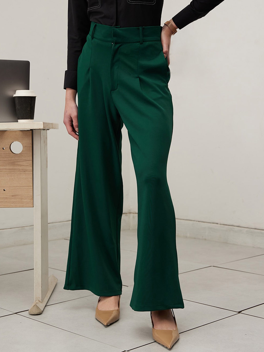 

WORK IT by STREET 9 Women Tailored Straight Fit High-Rise Trousers, Green