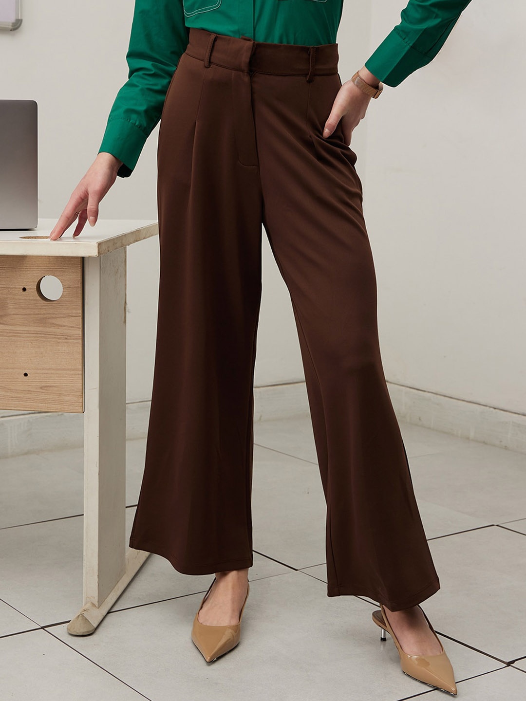 

WORK IT by STREET 9 Women Tailored Straight Fit High-Rise Pleated Trousers, Brown