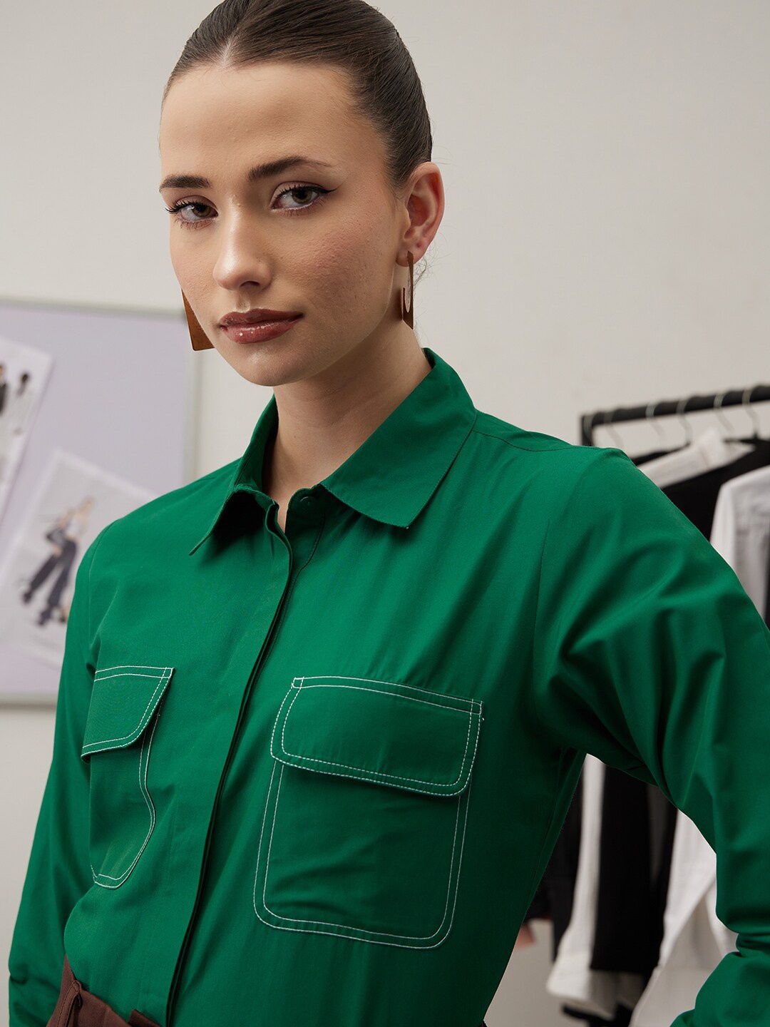 

WORK IT by STREET 9 Women Smart Tailored Fit Opaque Formal Shirt, Green