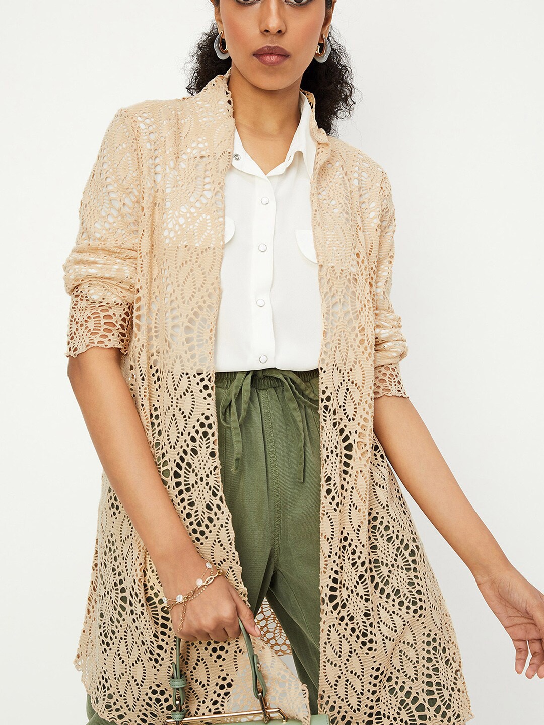 

max Longline Sheer Shrug, Beige