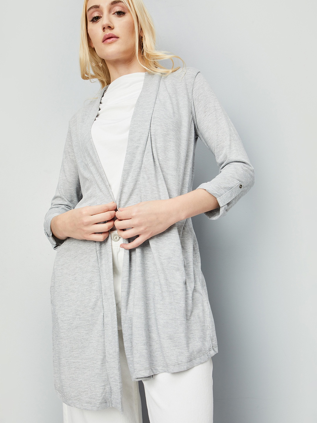 

max Women Tie-Up Shrug, Grey