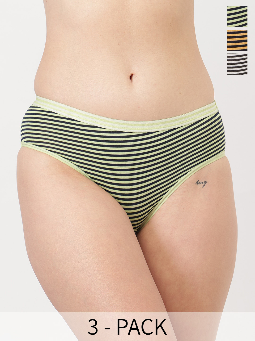 

DressBerry Yellow Pack Of 3 Striped Hipster Briefs