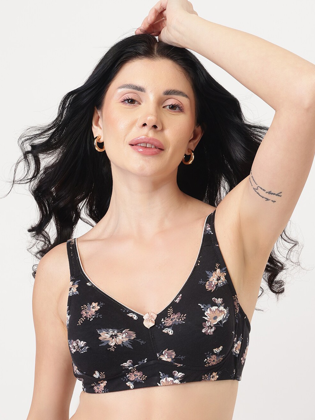 

DressBerry Floral Printed Full Coverage Bra, Black
