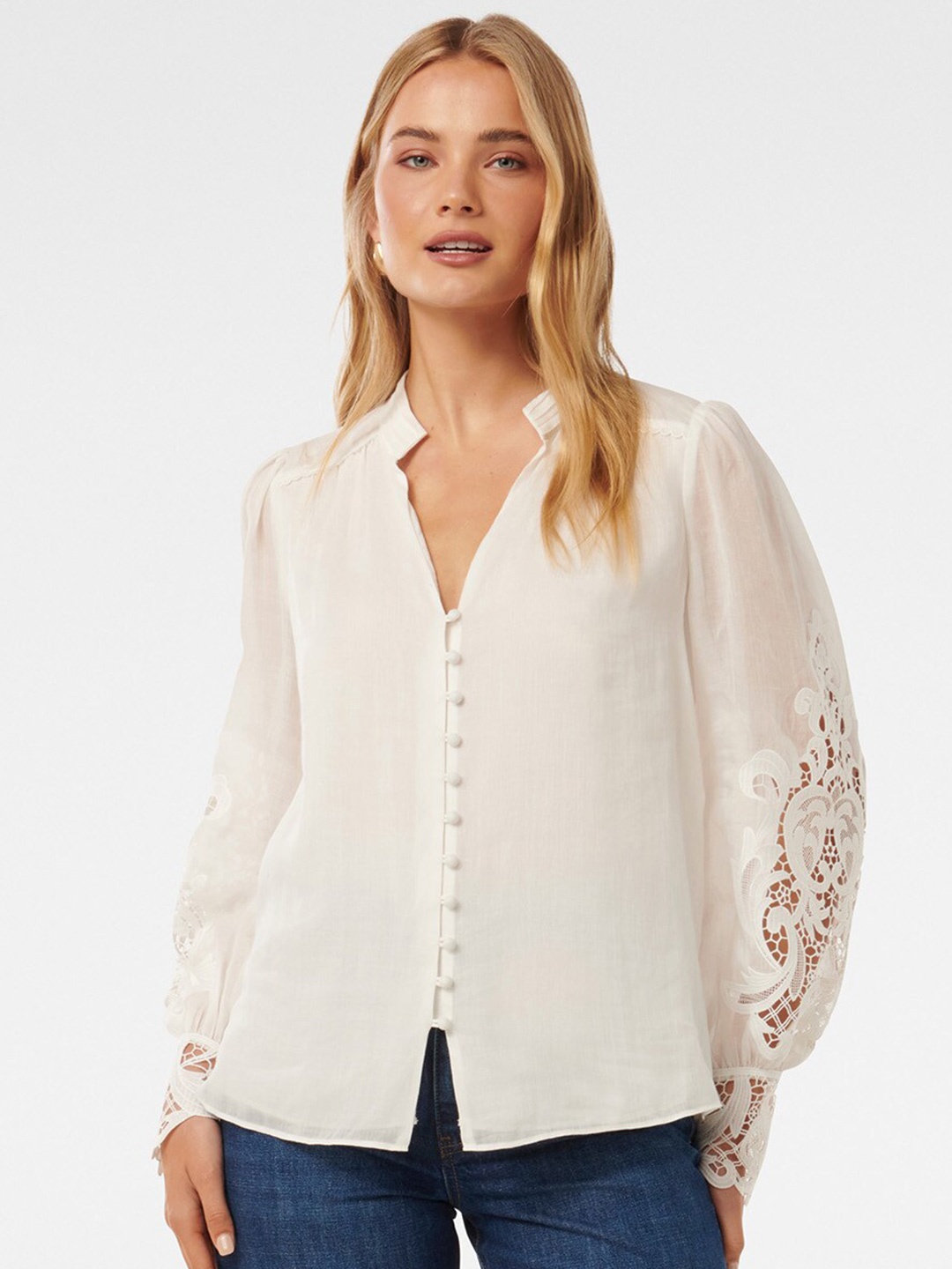 

Forever New Mandarin Collar Shirt Style Top, White