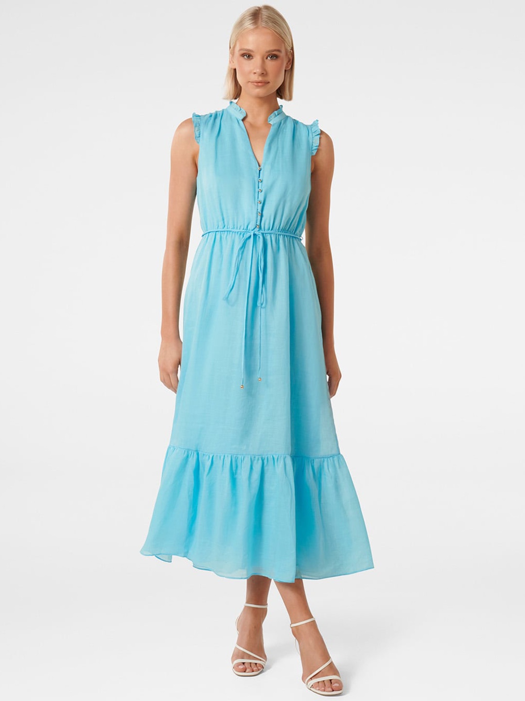 

Forever New Women Mandarin Collar A-Line Midi Dress, Blue