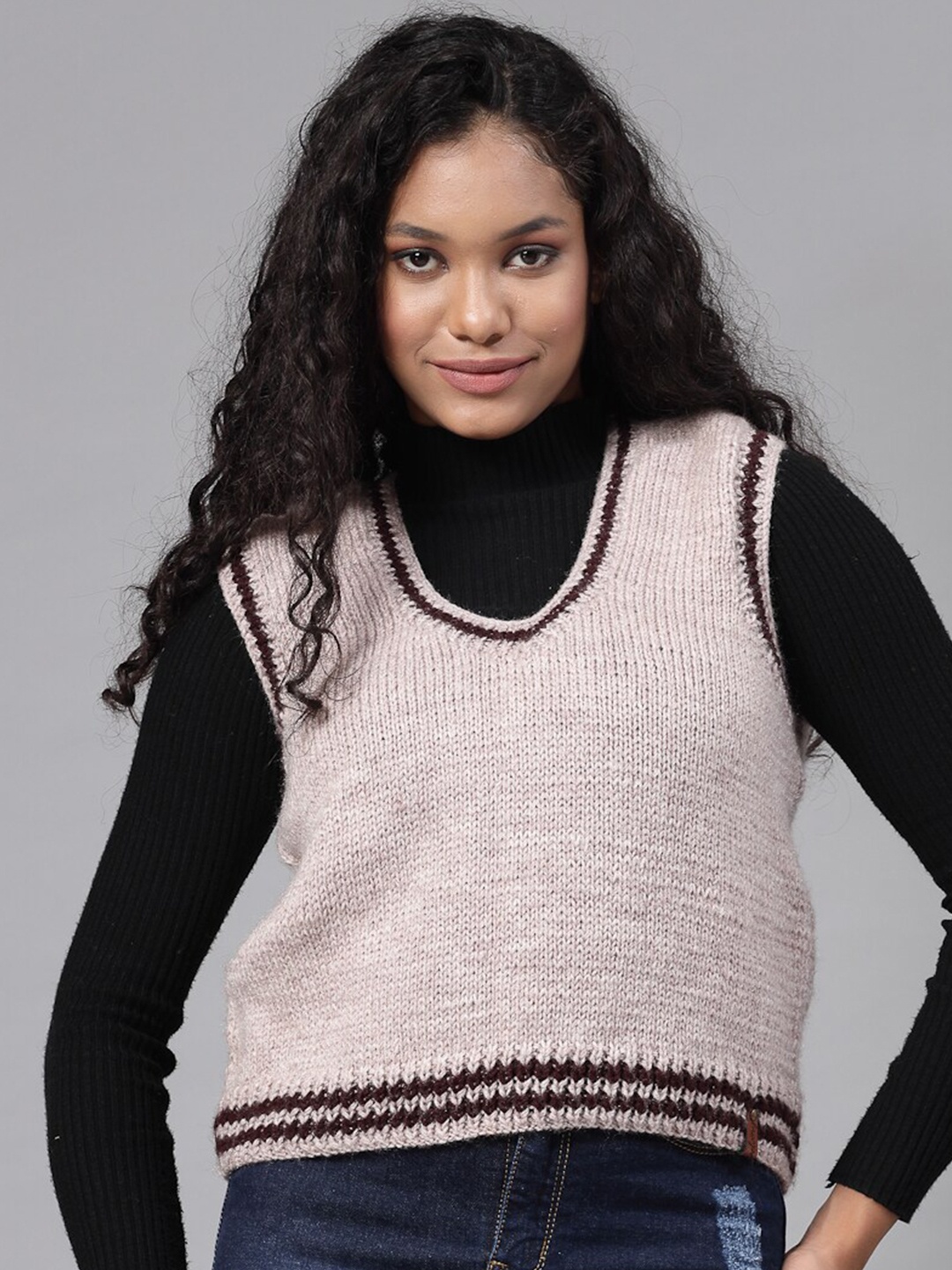 

Velvery Acrylic Ribbed Sweater Vest, Cream