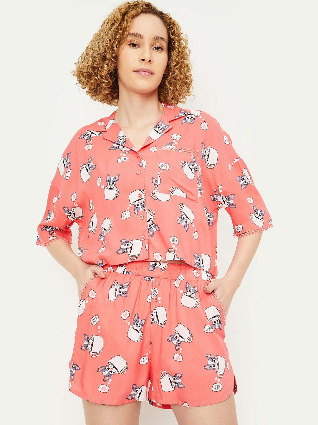 

max Tom & Jerry Printed Short Sleeves Shirt With Shorts, Pink