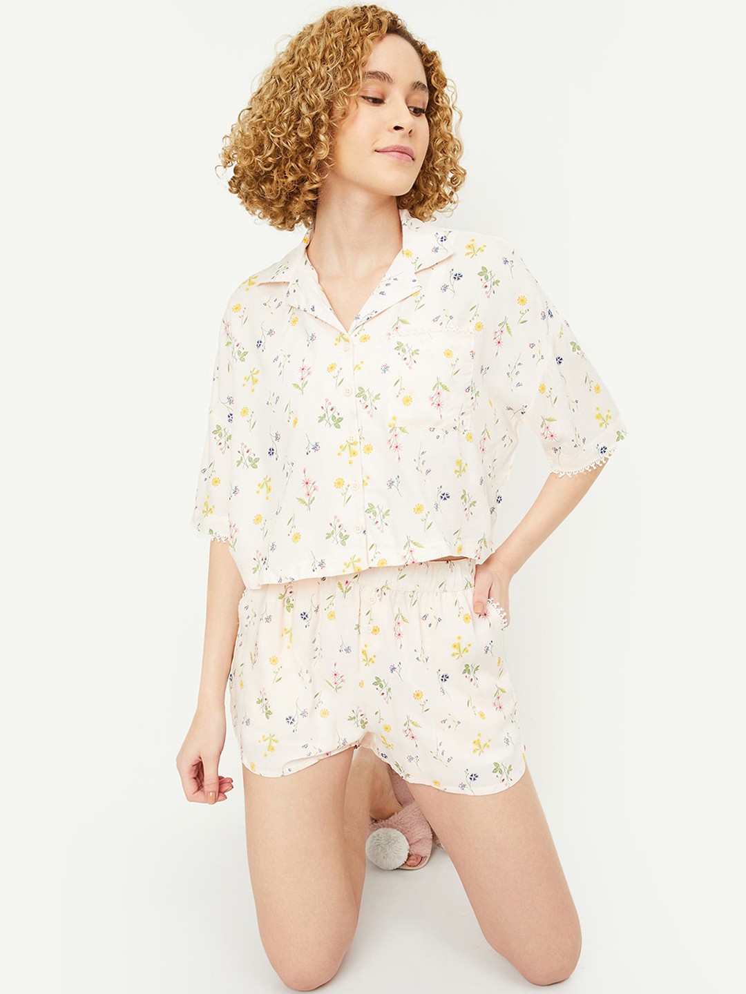 

max Floral Printed Night suit, Pink