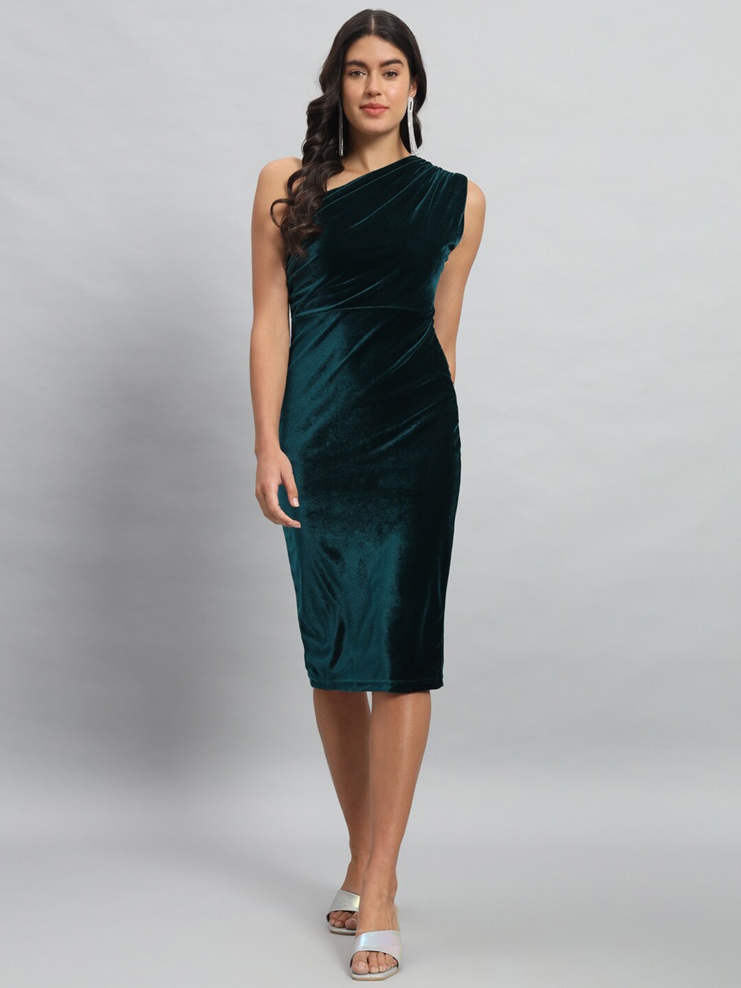 

VAARARO One Shoulder Velvet Bodycon Midi Dress, Green