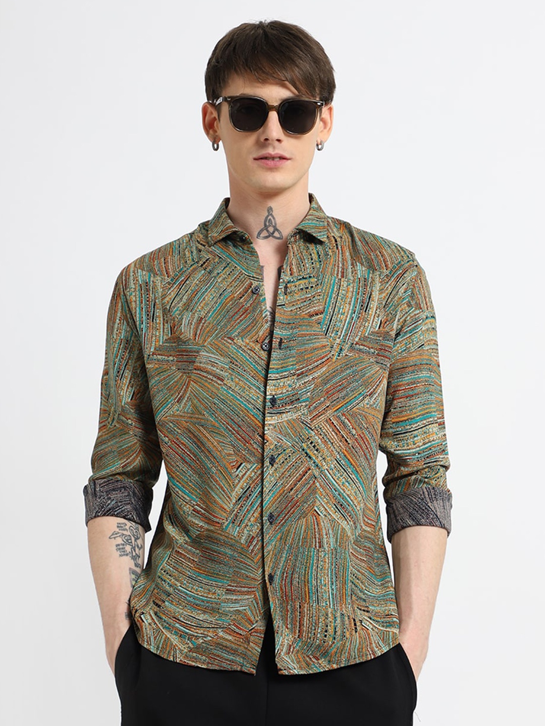

Banana Club Men Classic Floral Opaque Printed Casual Shirt, Green