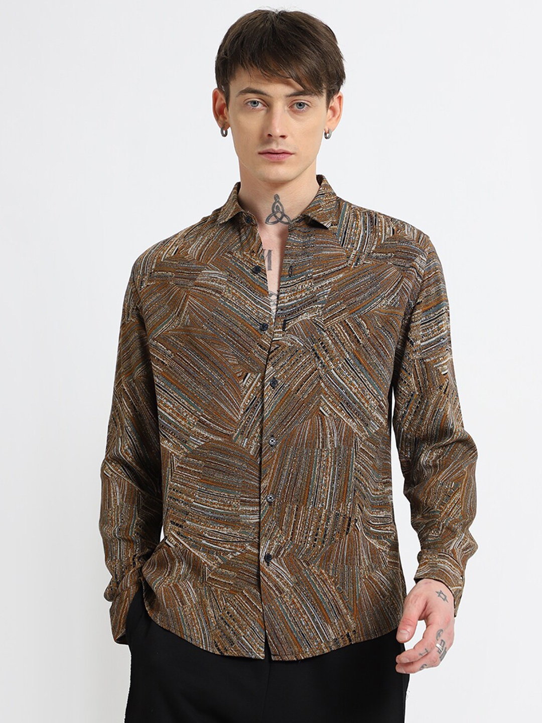 

Banana Club Men Classic Opaque Printed Casual Shirt, Brown