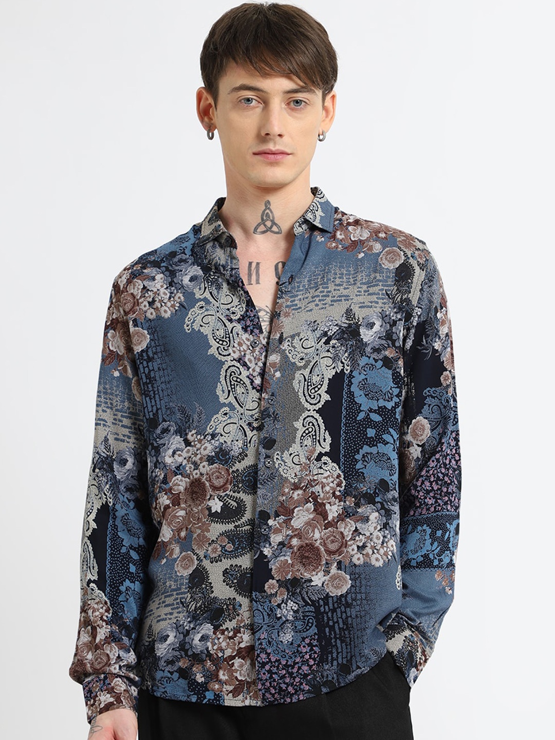 

Banana Club Men Classic Floral Opaque Printed Casual Shirt, Blue