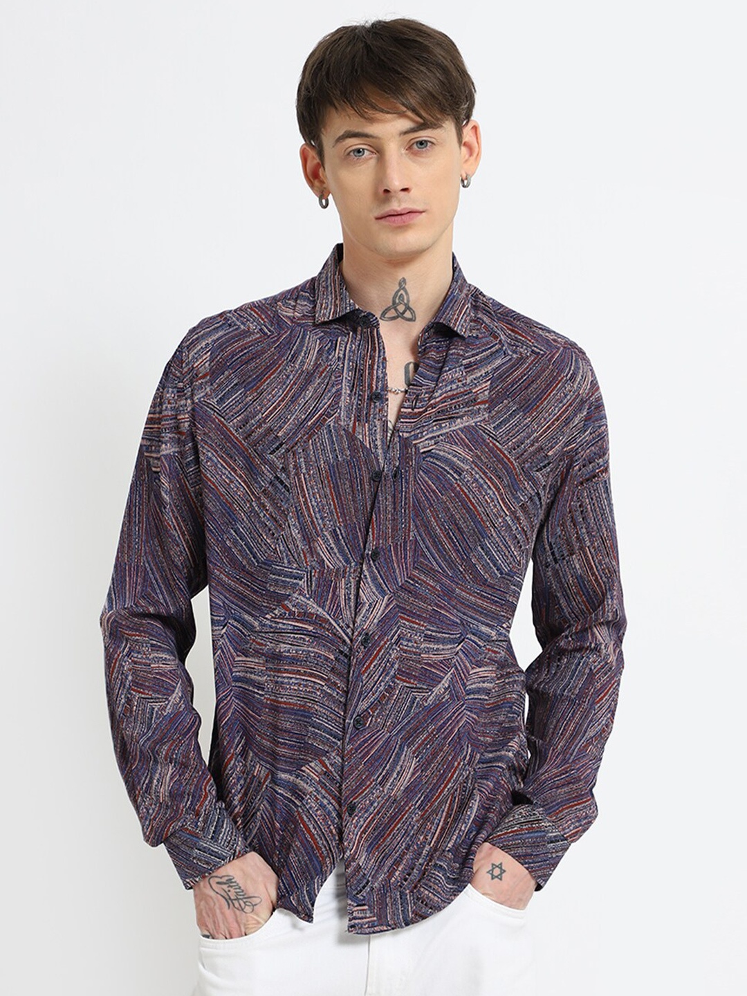 

Banana Club Men Classic Opaque Checked Casual Shirt, Violet