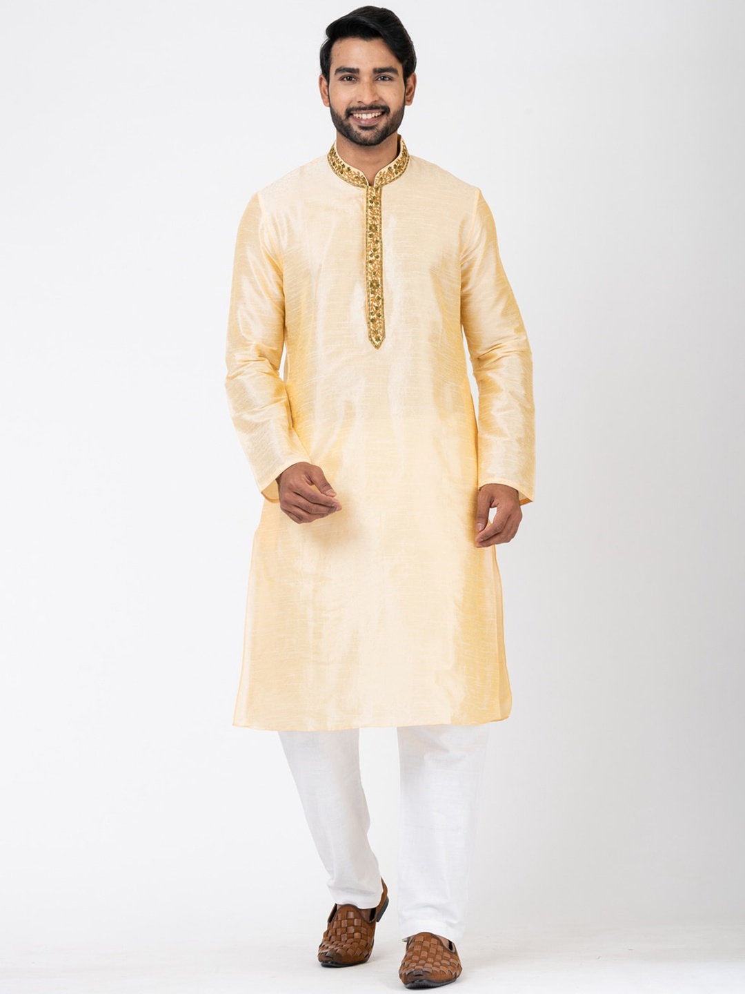 

HU - Handcrafted Uniquely Men Thread Work Kurta, Beige