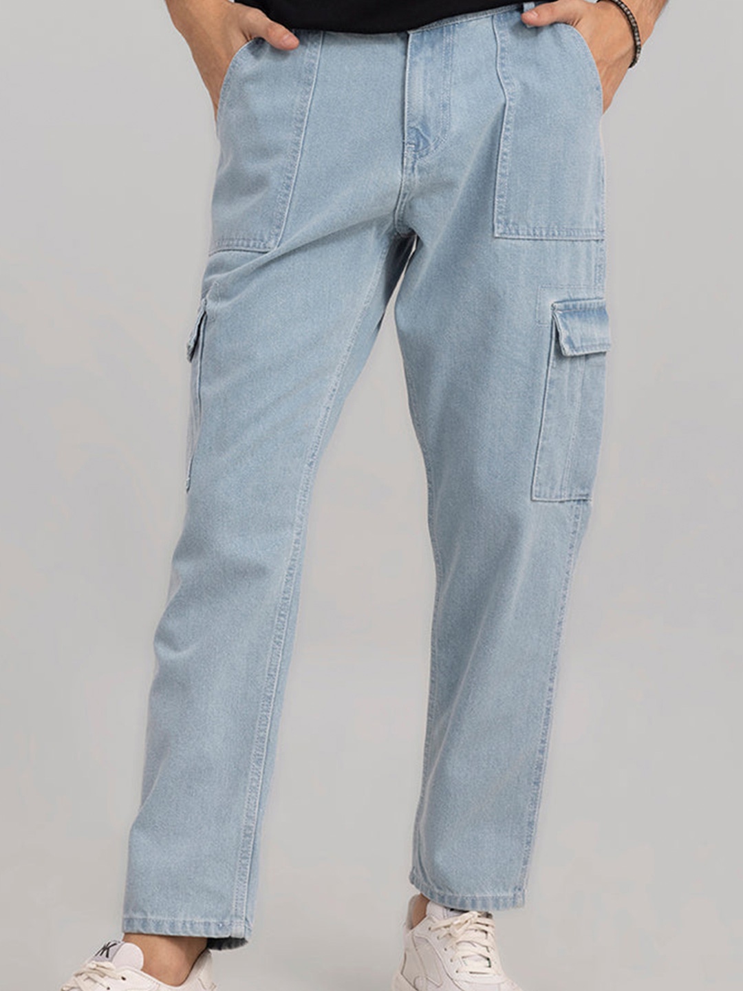 

BWOLVES Men Loose Relaxed Fit Slash Knee Jeans, Blue