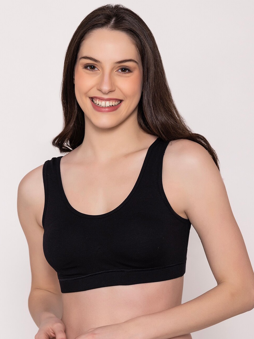 

Bonjour Full Coverage Non Padded Anti Odour Cotton Workout Bra With All Day Comfort, Black