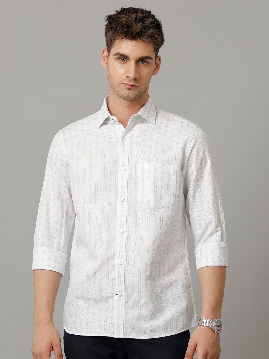 

Linen Club Men Contemporary Grid Tattersall Checks Opaque Checked Casual Shirt, Blue