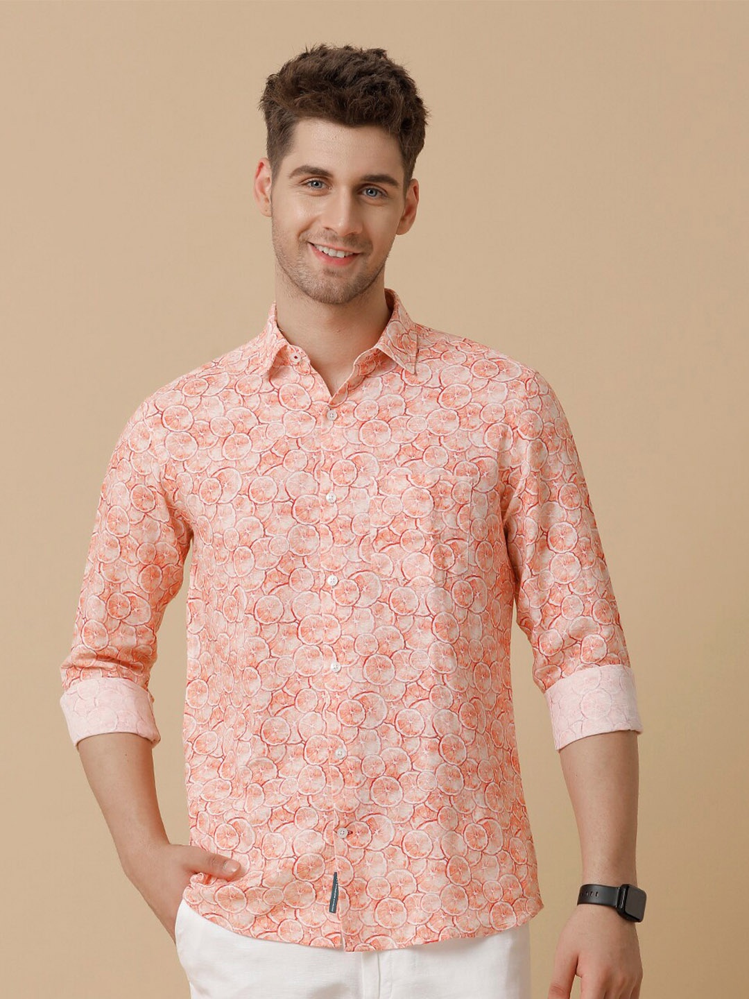 

Linen Club Men Contemporary Floral Opaque Printed Casual Shirt, Pink