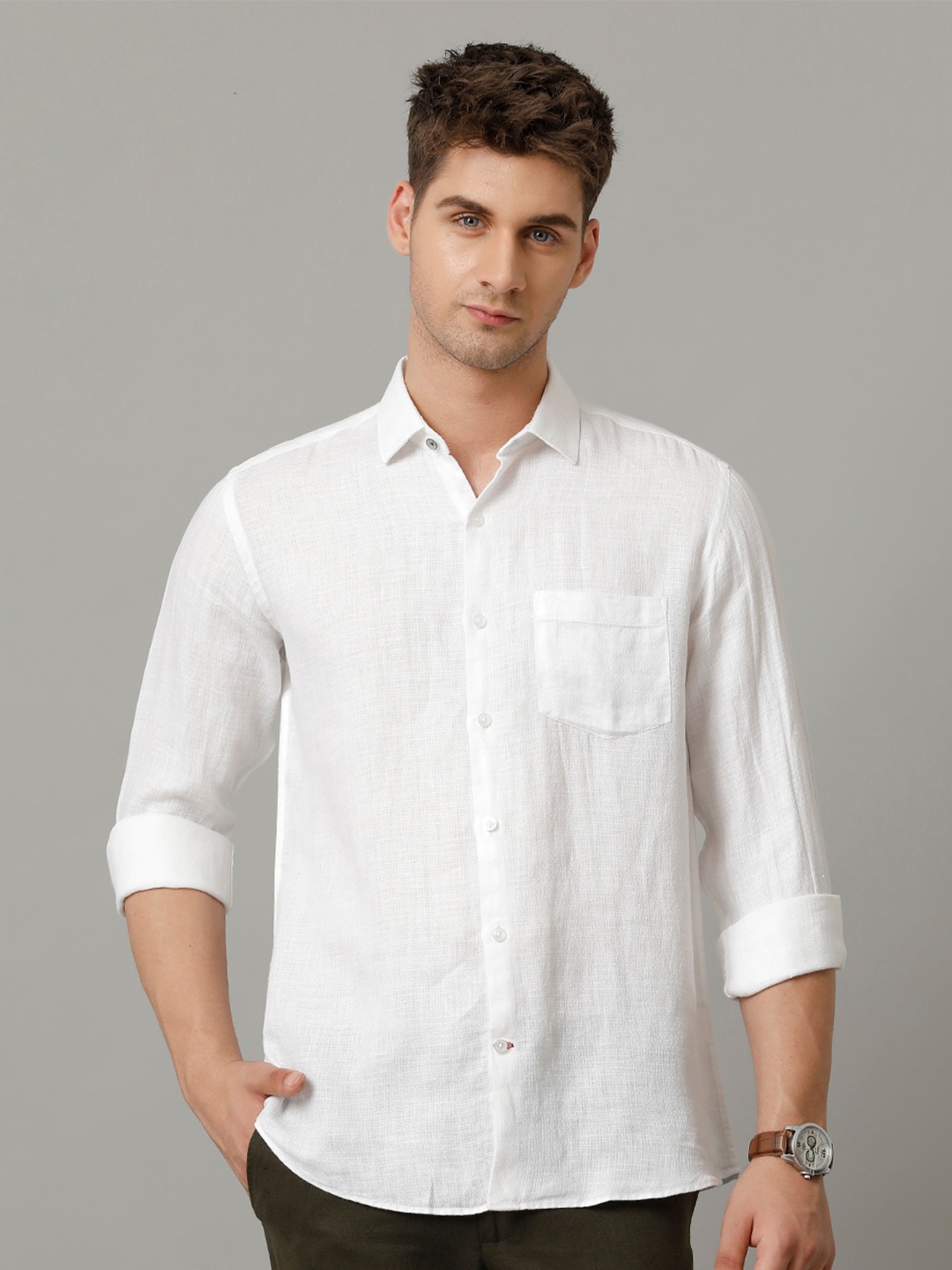 

Linen Club Men Contemporary Opaque Casual Shirt, White