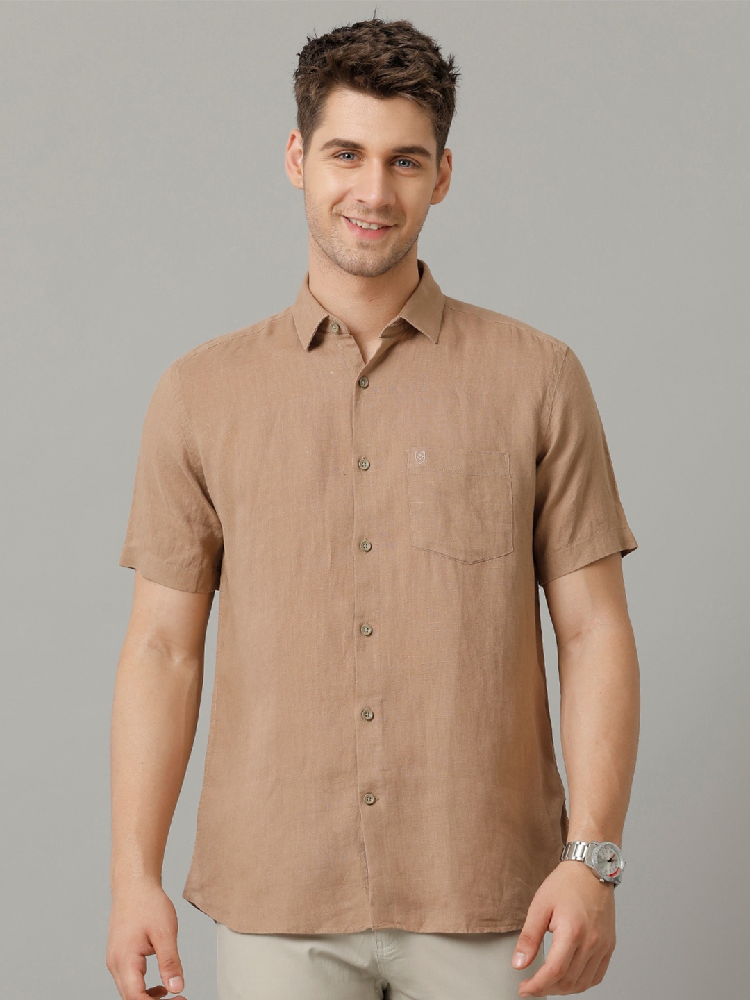 

Linen Club Men Contemporary Opaque Casual Shirt, Brown